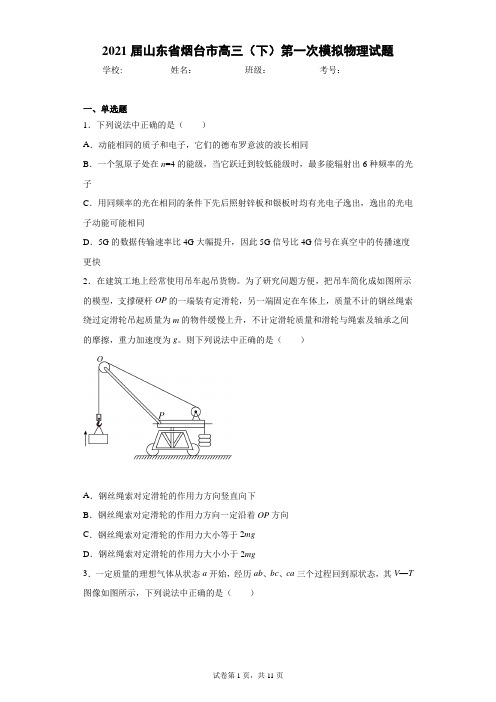 2021届山东省烟台市高三(下)第一次模拟物理试题(含答案解析)