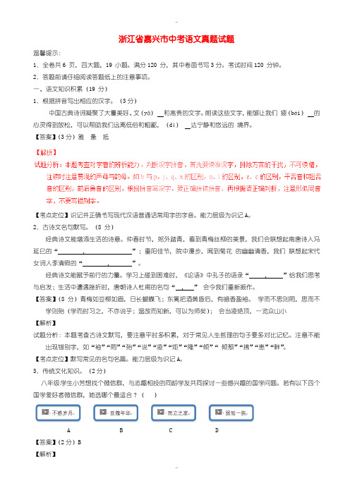 2020届中考复习浙江省嘉兴市中考语文模拟试题(含解析)