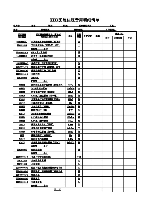 医院住院费用明细清单