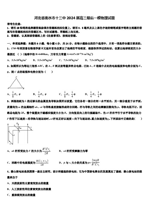 河北省衡水市十三中2024届高三最后一模物理试题含解析