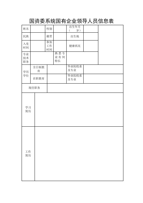 国资委系统国有企业领导人员信息表(空白表)