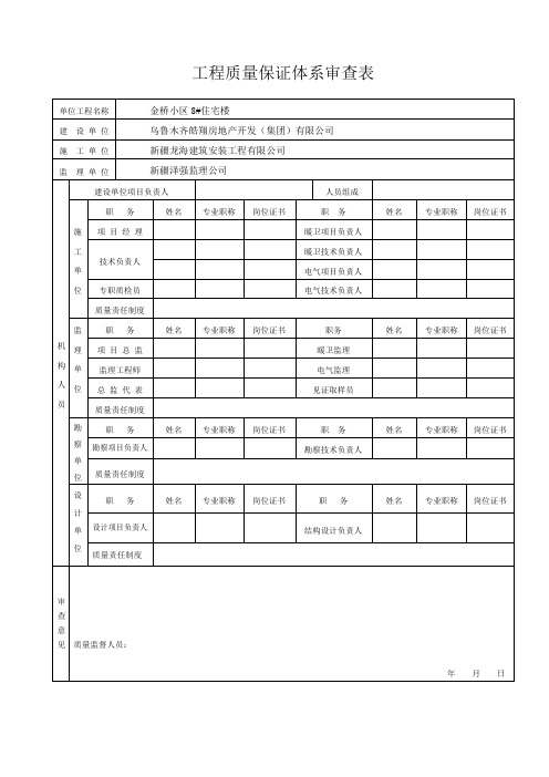 工程质量保证体系审查表