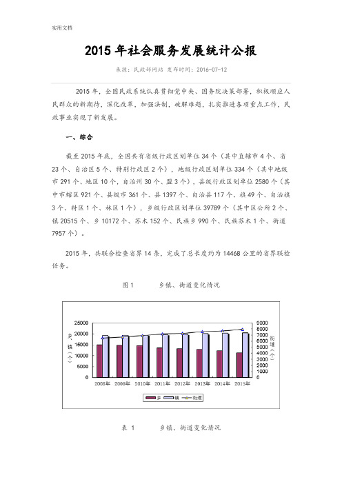 2015年社会服务发展统计公报