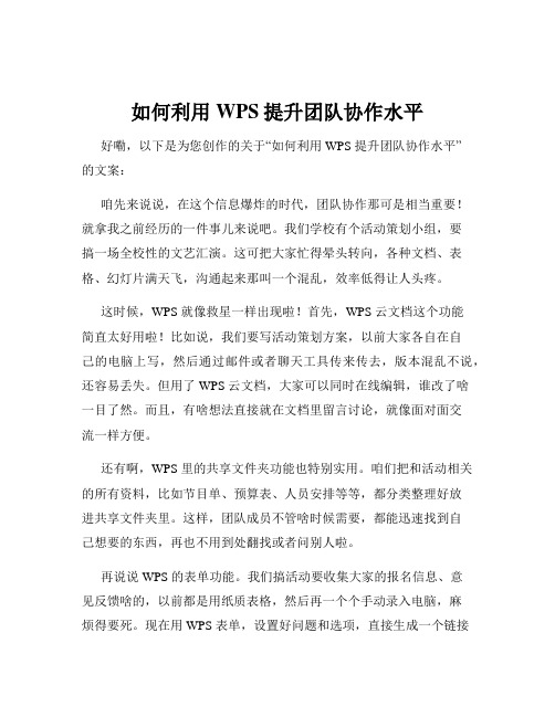 如何利用WPS提升团队协作水平