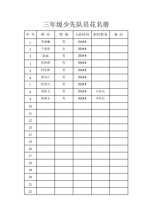 少先队员花名册第二学期