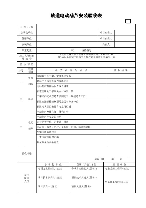 19.4 轨道电动葫芦安装验收表