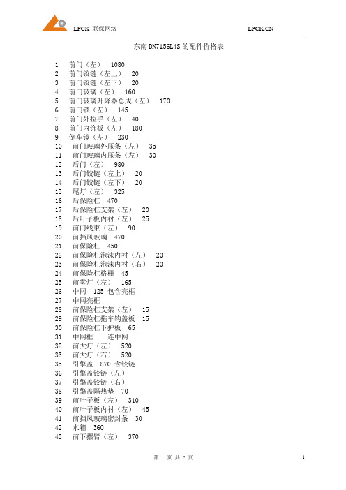 东南DN7156L4S的配件价格表