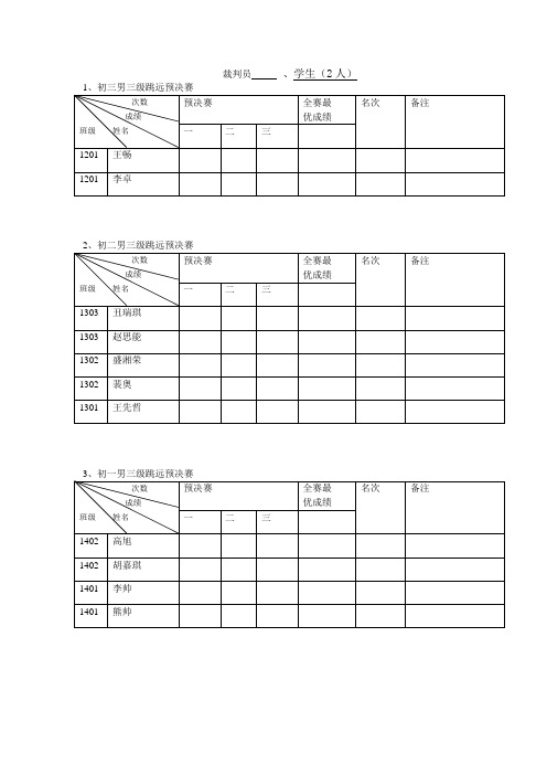 田径运动会田径比赛评分表格(跳高、跳远、三级跳、铅球)田赛表格(正式