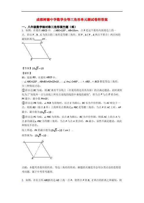 成都树德中学数学全等三角形单元测试卷附答案