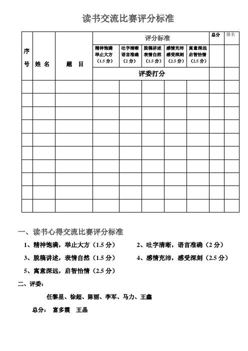 读书交流比赛评分标准