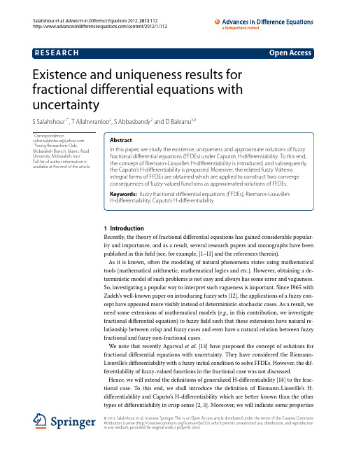 Existence and uniqueness results for fractional differential equations with uncertainty