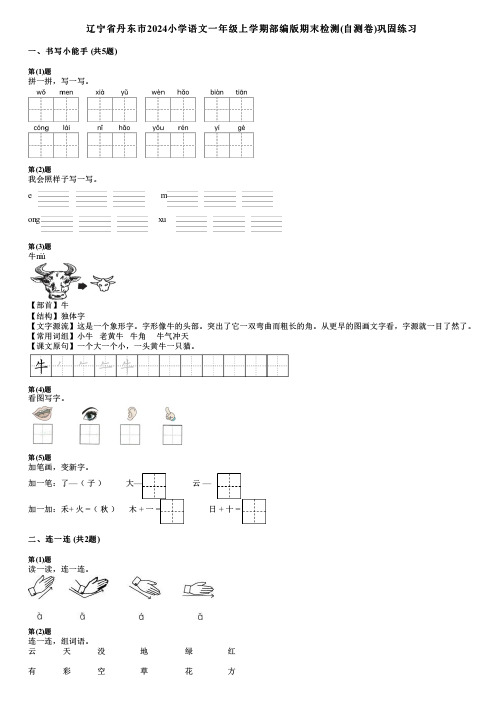 辽宁省丹东市2024小学语文一年级上学期部编版期末检测(自测卷)巩固练习