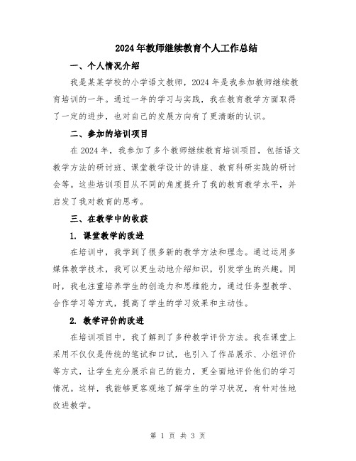 2024年教师继续教育个人工作总结