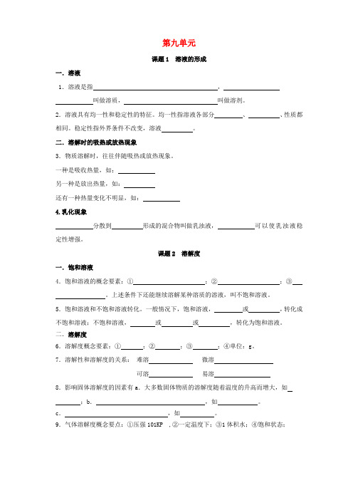 九年级化学下册 第九单元 溶液知识点总结素材 (新版)新人教版