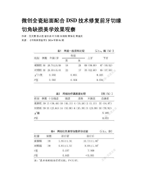 微创全瓷贴面配合DSD技术修复前牙切缘切角缺损美学效果观察