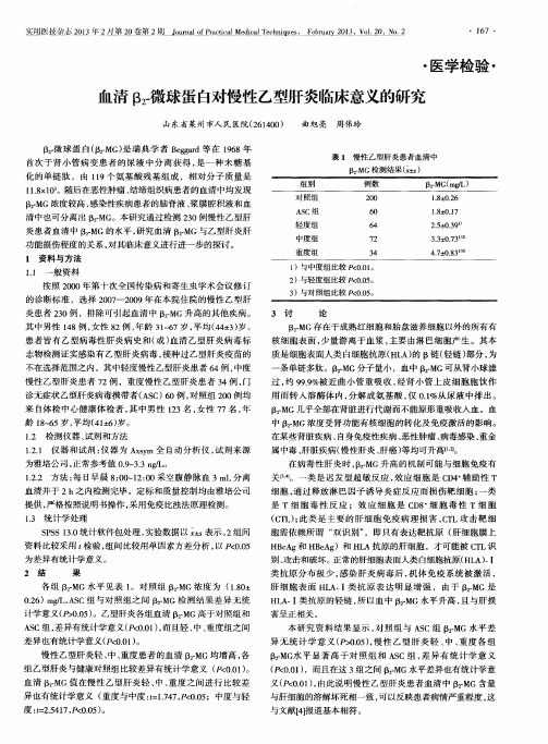 血清β2-微球蛋白对慢性乙型肝炎临床意义的研究