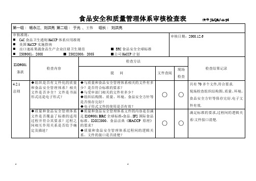 食品安全和质量管理体系审核检查表