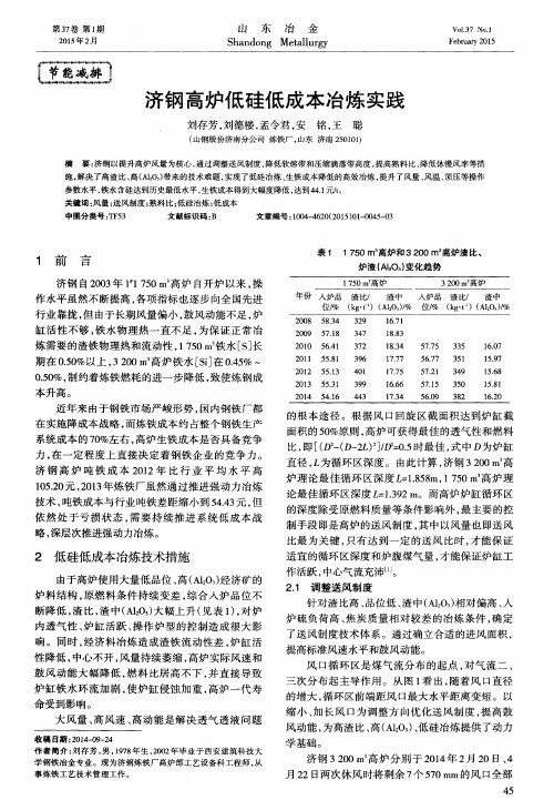 济钢高炉低硅低成本冶炼实践