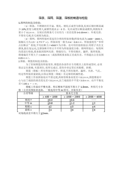 筛条、筛板、筛篮的制造与检验