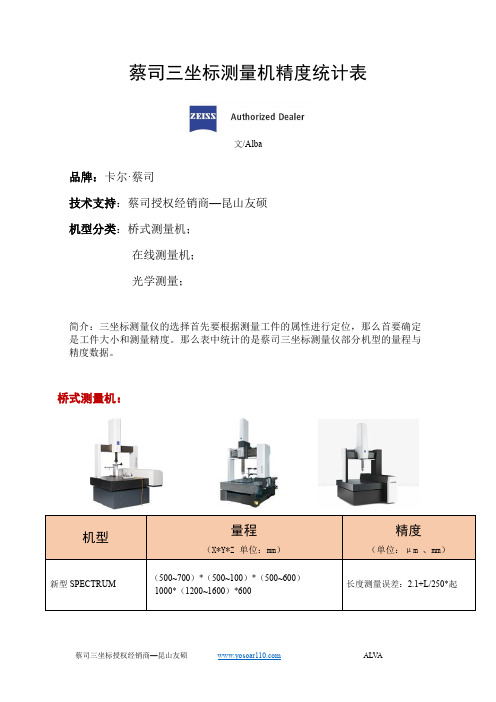 蔡司三坐标测量机的量程与精度表