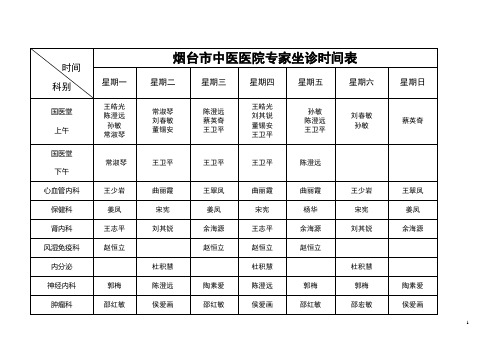 烟台市中医医院专家坐诊时间表