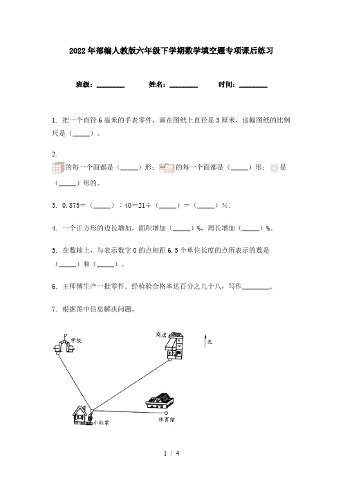 2022年部编人教版六年级下学期数学填空题专项课后练习