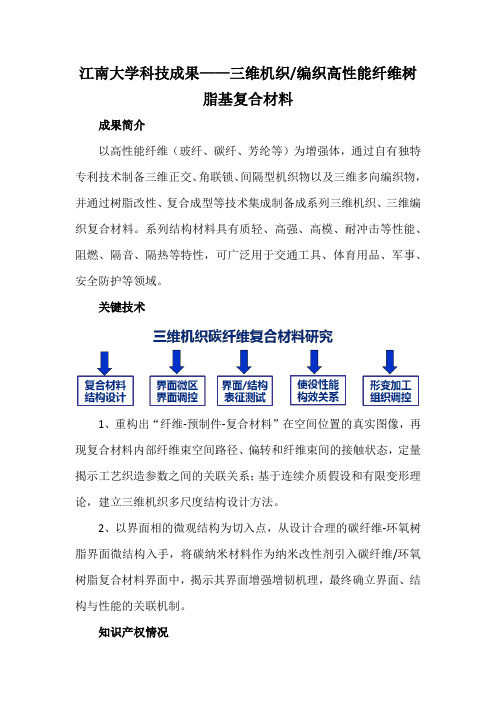 江南大学科技成果——三维机织编织高性能纤维树脂基复合材料