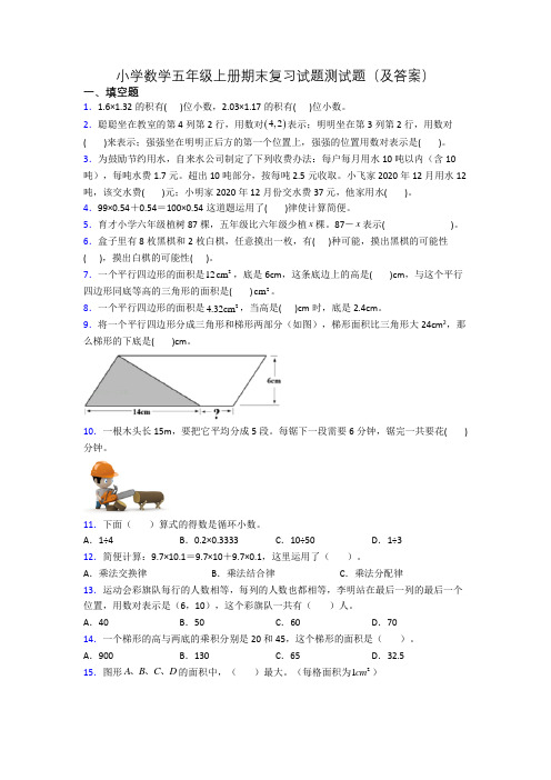 小学数学五年级上册期末复习试题测试题(及答案)