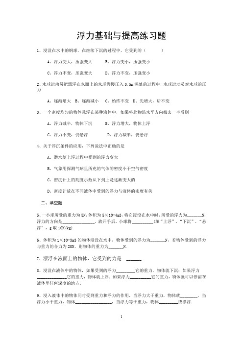 浮力基础与提高题20130413