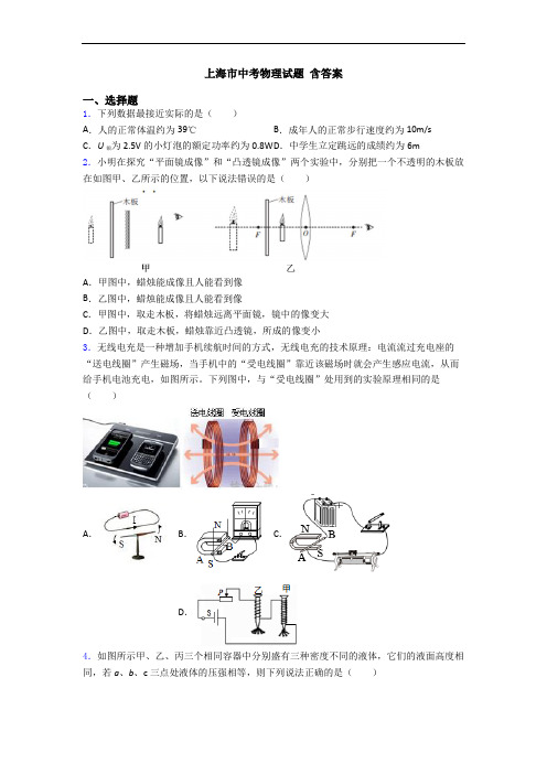 上海市中考物理试题 含答案