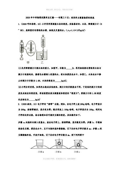 2020年中考物理试题考点汇编——专题三十五：利用浮力测量物质的密度