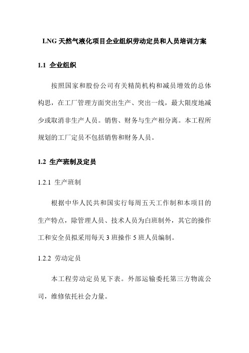 LNG天然气液化项目企业组织劳动定员和人员培训方案