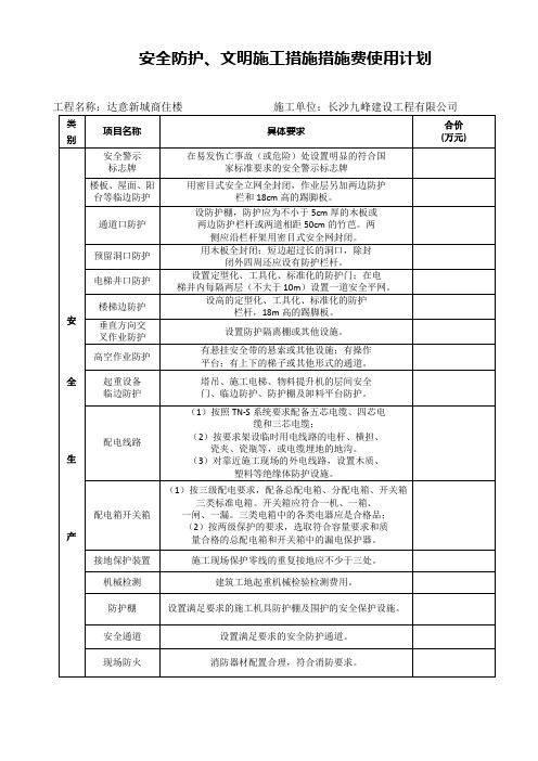 安全生产资金投入计划与使用台账