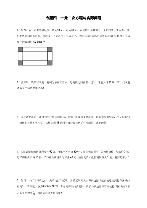 人教九上：专题四--一元二次方程与实际问题(含解析)