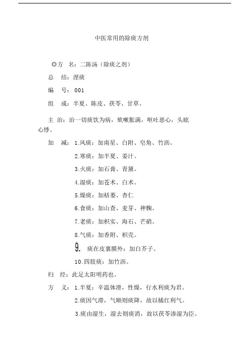 中医常用的除痰方剂.docx