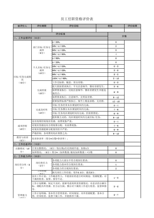 员工任职资格评价表(通用)