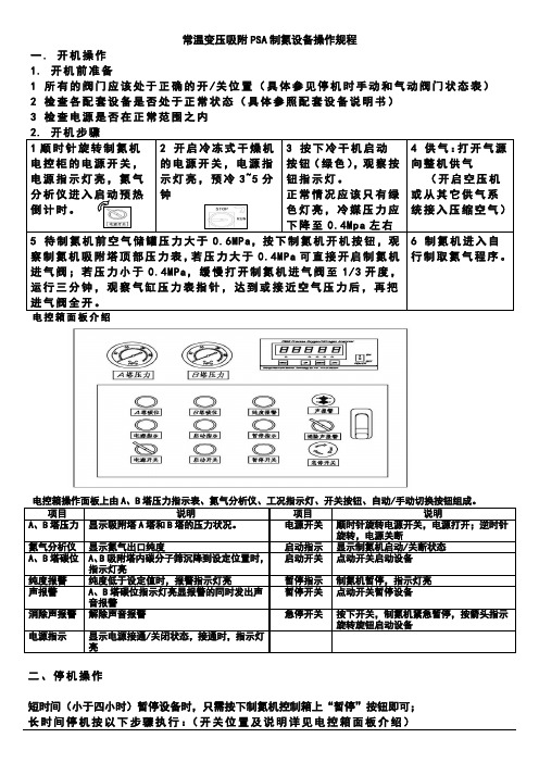 常温变压吸附PSA制氮设备操作规程