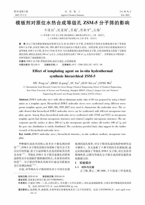 模板剂对原位水热合成等级孔ZSM-5分子筛的影响