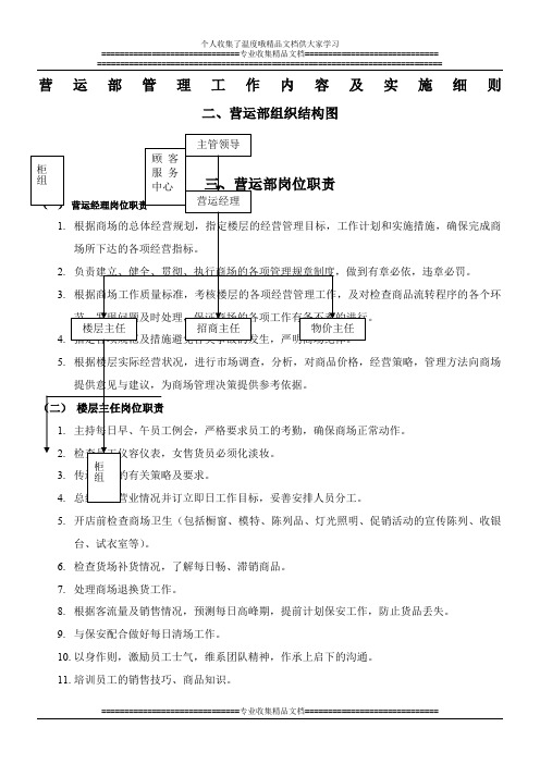 营运部管理工作内容及实施细则