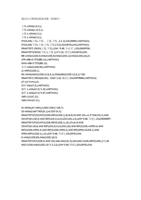 通达信主图指标股海英雄(附源码)