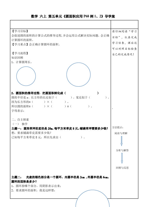 人教版数学六上圆面积应用导学案