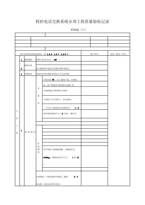 程控电话交换系统分项工程项目质量验收记录表(DOC格式)