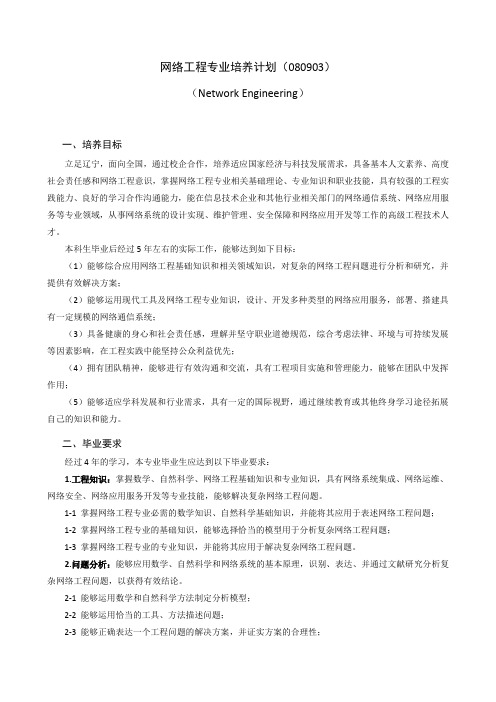 网络工程专业培养计划(080903)