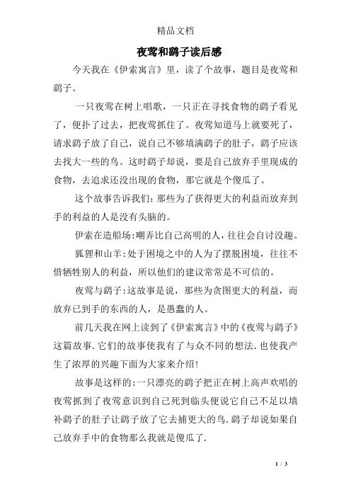 夜莺和鹞子读后感