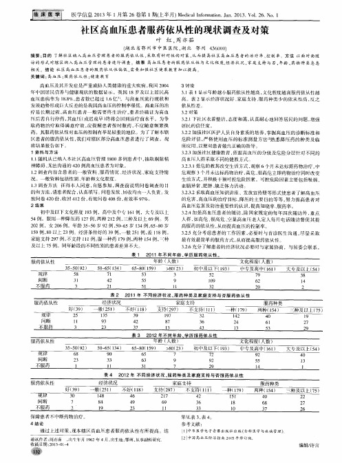 社区高血压患者服药依从性的现状调查及对策