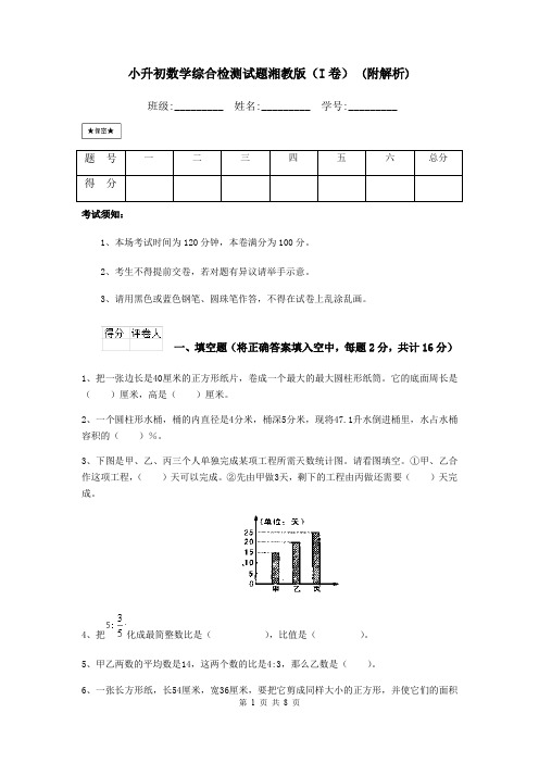 小升初数学综合检测试题湘教版(I卷) (附解析)