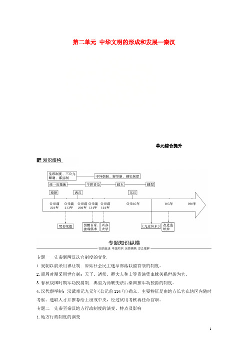 2019届高考历史一轮复习 第二单元 中华文明的形成和发展—秦汉单元综合提升学案 新人教版