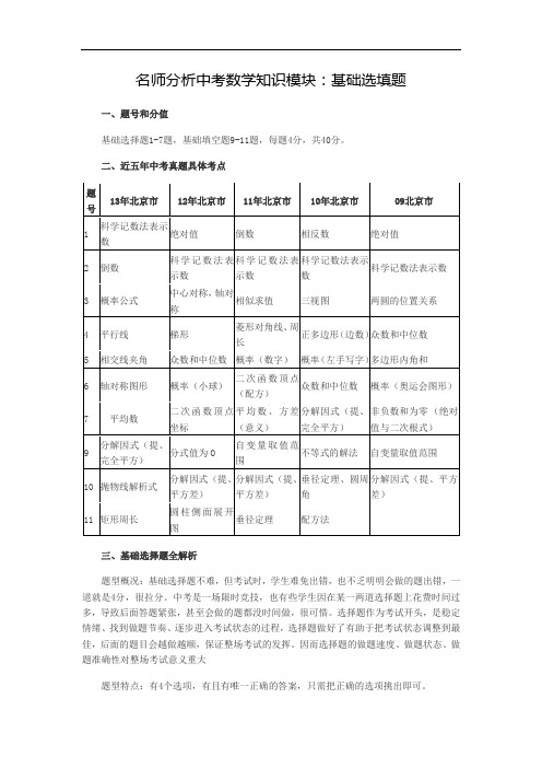 名师分析北京中考数学知识模块