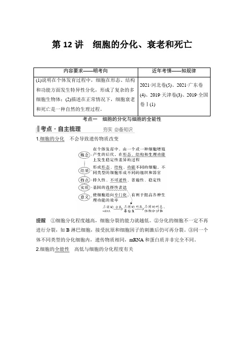 高中生物新教材必修一精品第12讲 细胞的分化、衰老和死亡