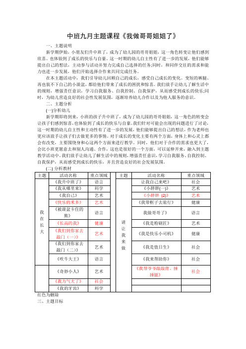 中班九月主题课程《我做哥哥姐姐》了